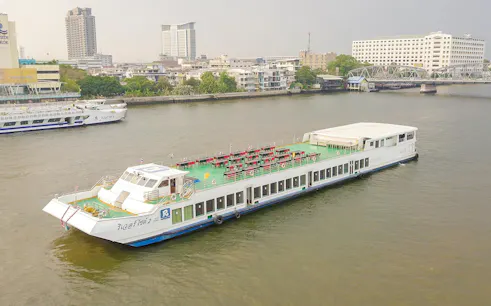 Riverside Faraya cruise ship on Chao Phraya River in Bangkok.