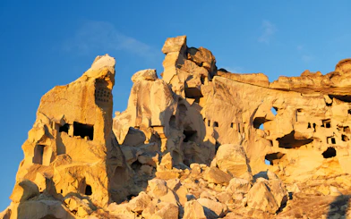 Cliff dwellings of ancient Christian churches in Cavusin, Cappadocia, Turkey.