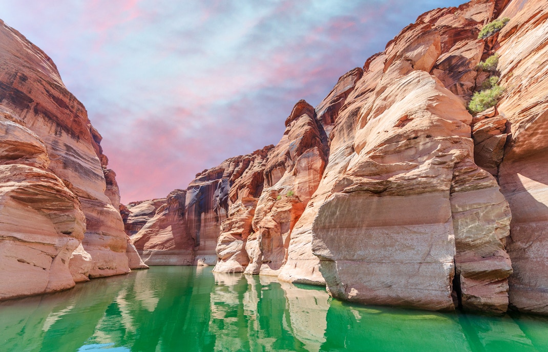 Antelope Canyon wide angle view at sunset, Lake Powell, Arizona.