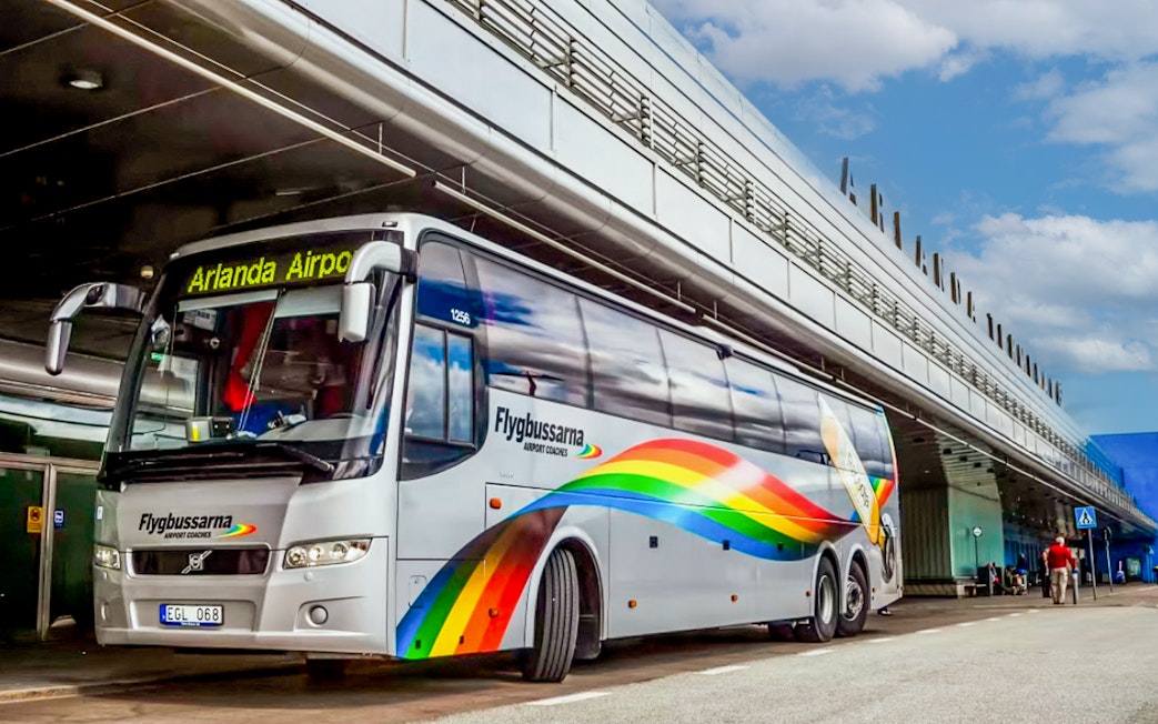 Flygbussarna airport coach at Arlanda Airport bus station, Sweden.