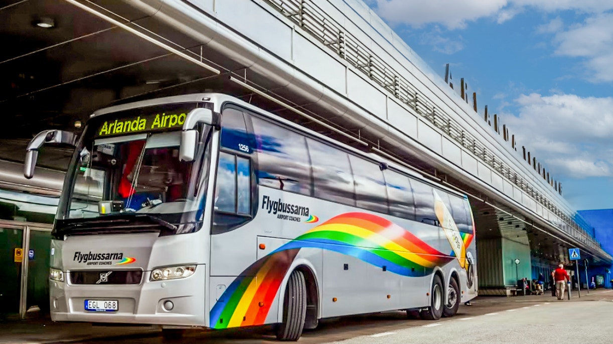 Flygbussarna airport coach at Arlanda Airport bus station, Sweden.