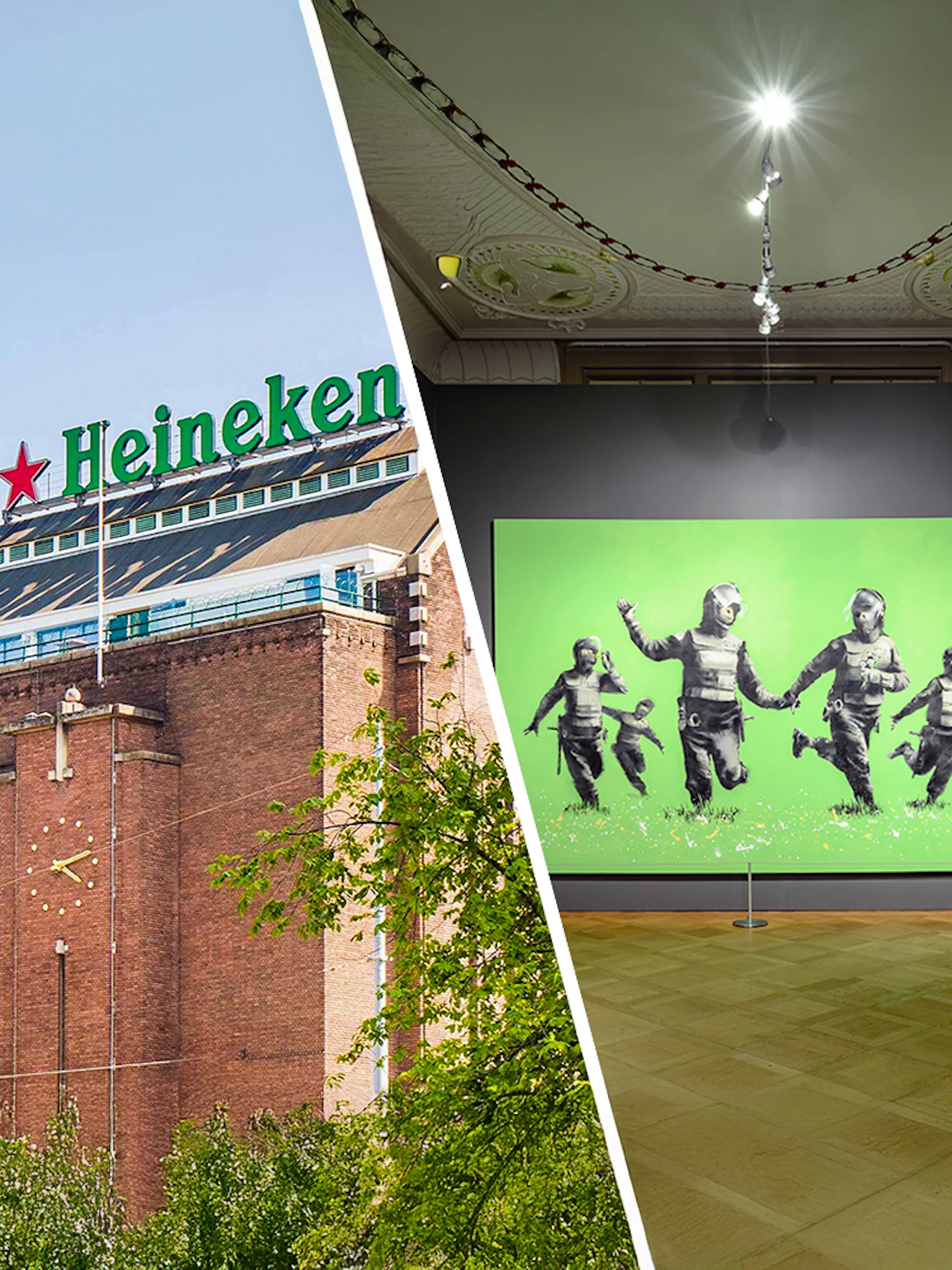Heineken Experience building and Moco Museum artwork in Amsterdam.