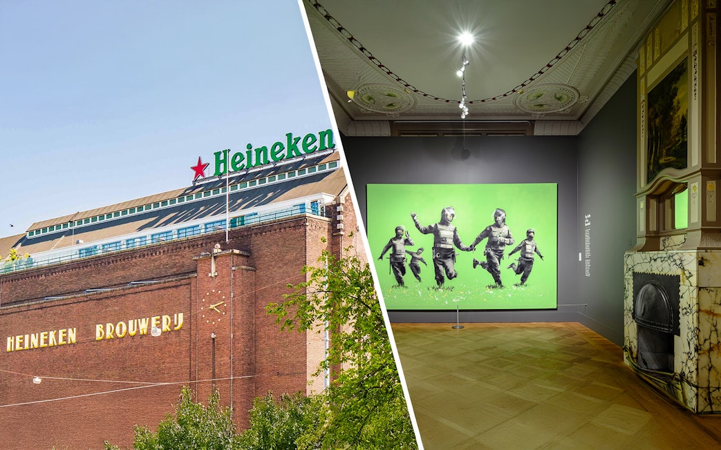 Heineken Experience building and Moco Museum artwork in Amsterdam.