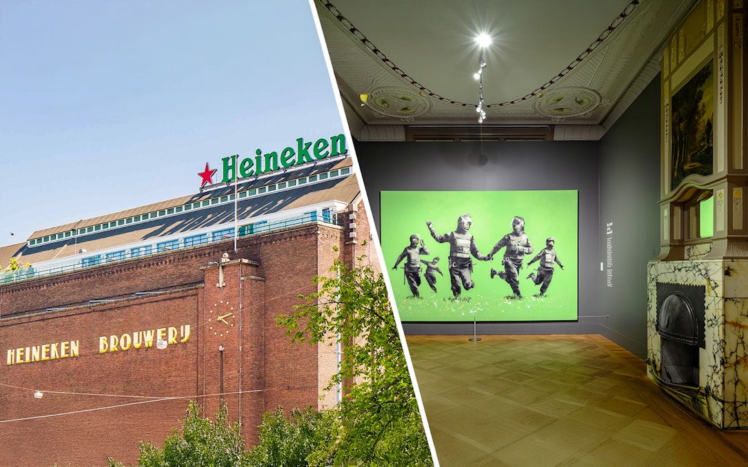 Heineken Experience building and Moco Museum artwork in Amsterdam.