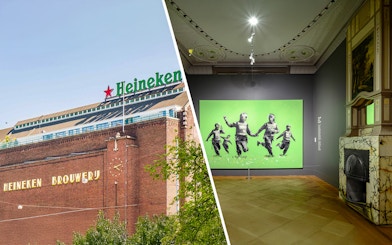 Heineken Experience building and Moco Museum artwork in Amsterdam.