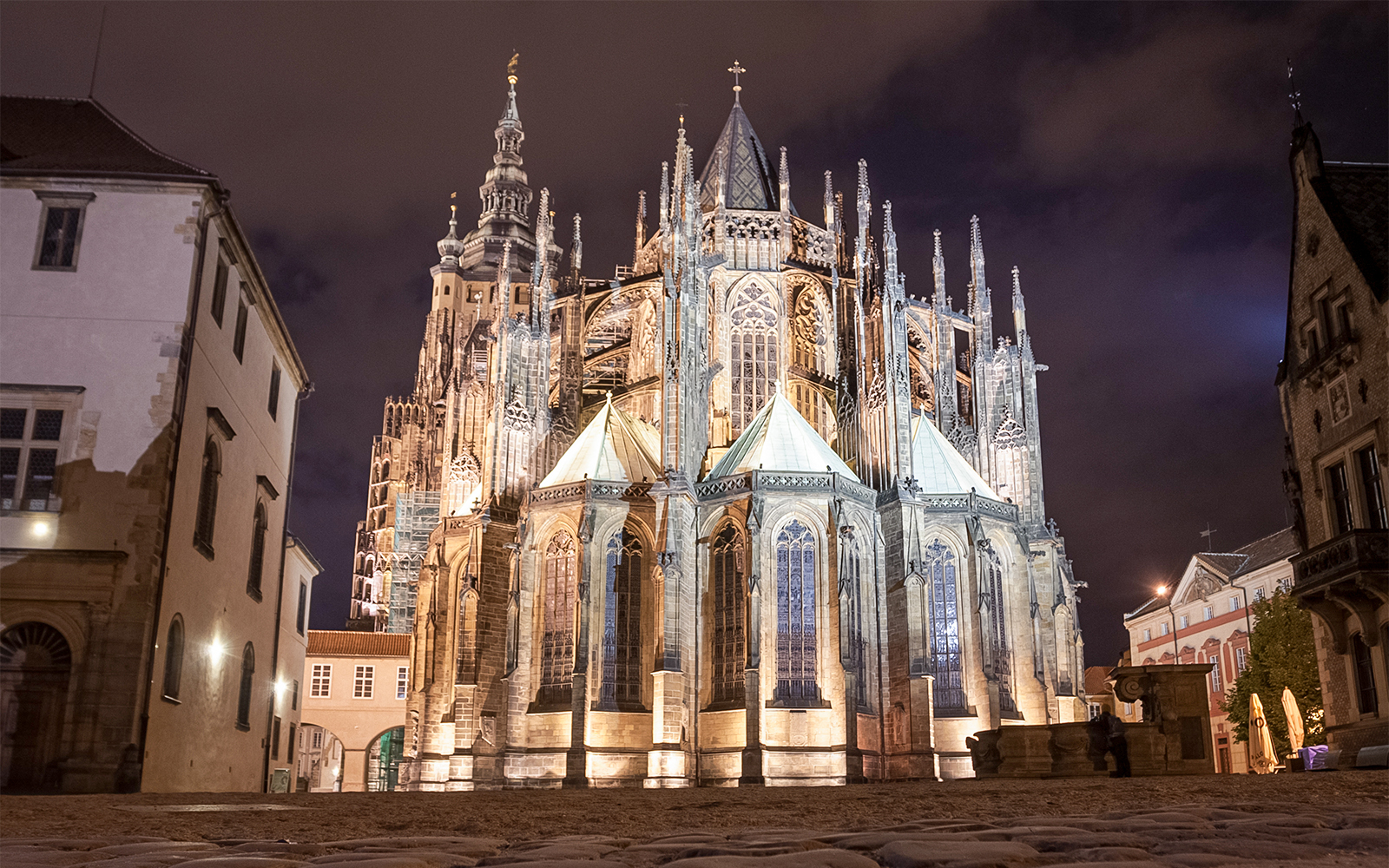 St. Vitus Cathedral facade at Prague Castle, showcasing Gothic architecture.