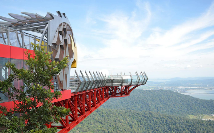 Langkawi Skywalk with scenic view of mountains and ocean.