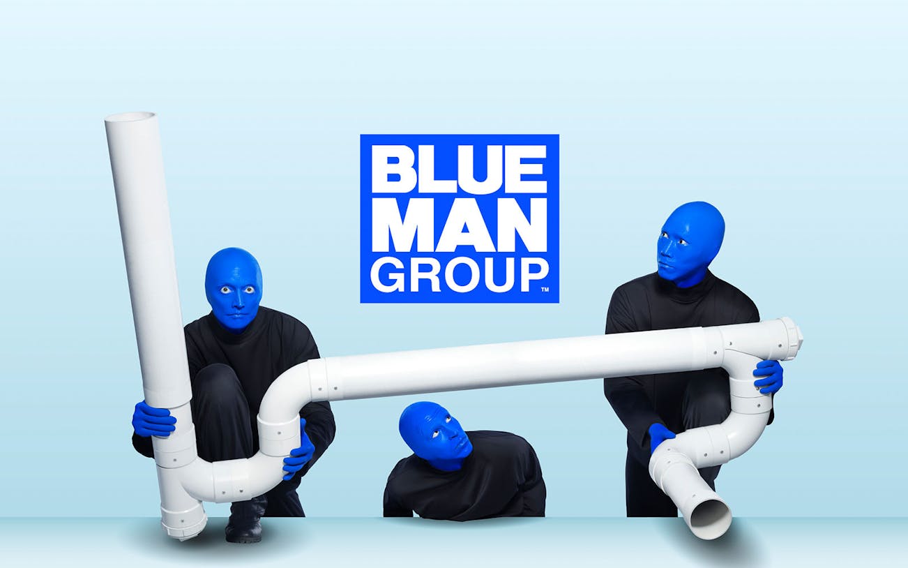 Blue Man Group performers with PVC pipes, Vegas show.