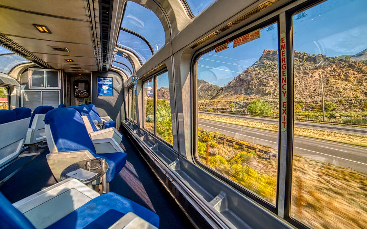Amtrak Train crossing through the Colorado Rocky Mountains - San Francisco to Chicago train