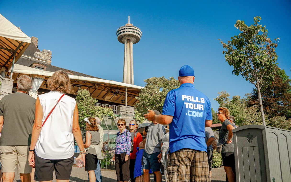 Group on guided tour near Skylon Tower, Niagara Falls.