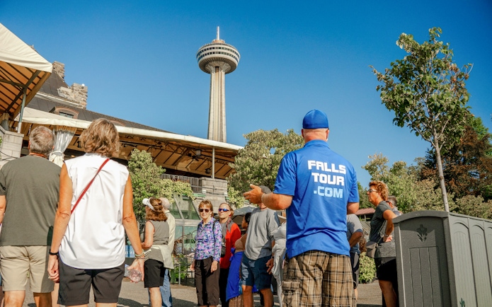 Group on guided tour near Skylon Tower, Niagara Falls.