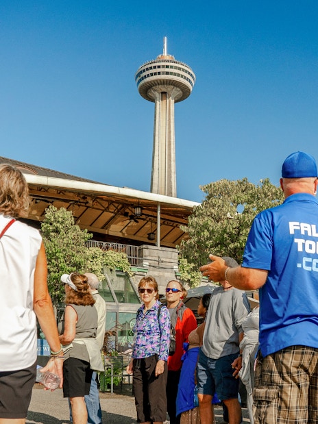 Group on guided tour near Skylon Tower, Niagara Falls.