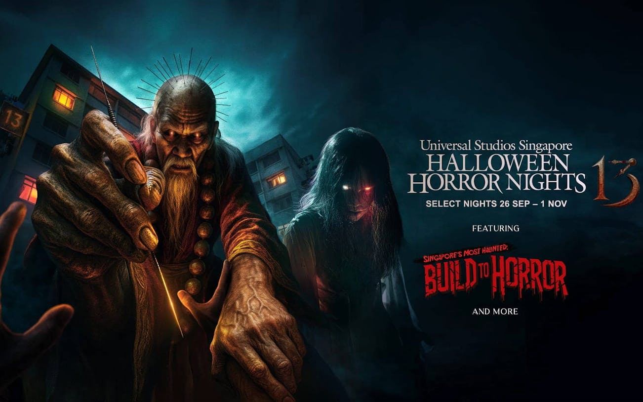Eerie characters at Universal Studios Singapore Halloween Horror Nights event.