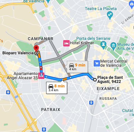 Bioparc Valencia location from City Center
