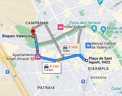 Bioparc Valencia location from City Center