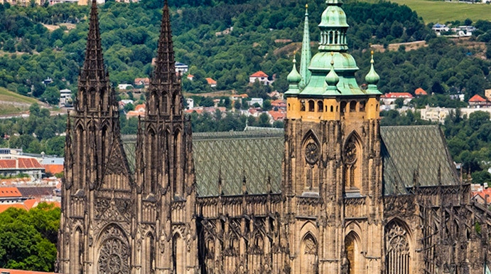 Aerial view of Prague Castle with St. Vitus Cathedral, Prague.