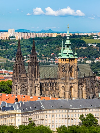 Aerial view of Prague Castle with St. Vitus Cathedral, Prague.