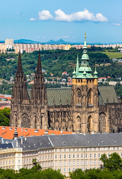 Aerial view of Prague Castle with St. Vitus Cathedral, Prague.