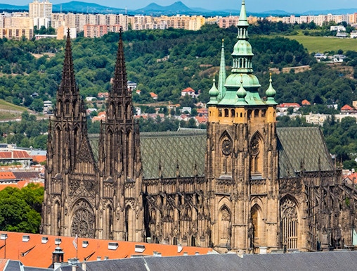 Aerial view of Prague Castle with St. Vitus Cathedral, Prague.