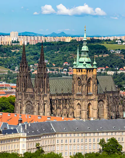 Aerial view of Prague Castle with St. Vitus Cathedral, Prague.