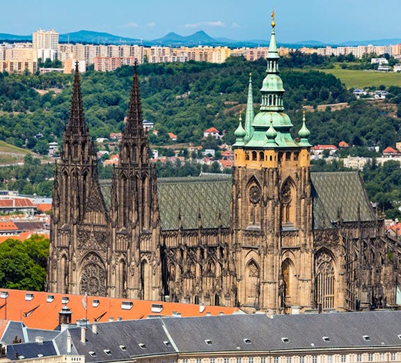 Aerial view of Prague Castle with St. Vitus Cathedral, Prague.