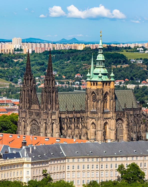 Aerial view of Prague Castle with St. Vitus Cathedral, Prague.