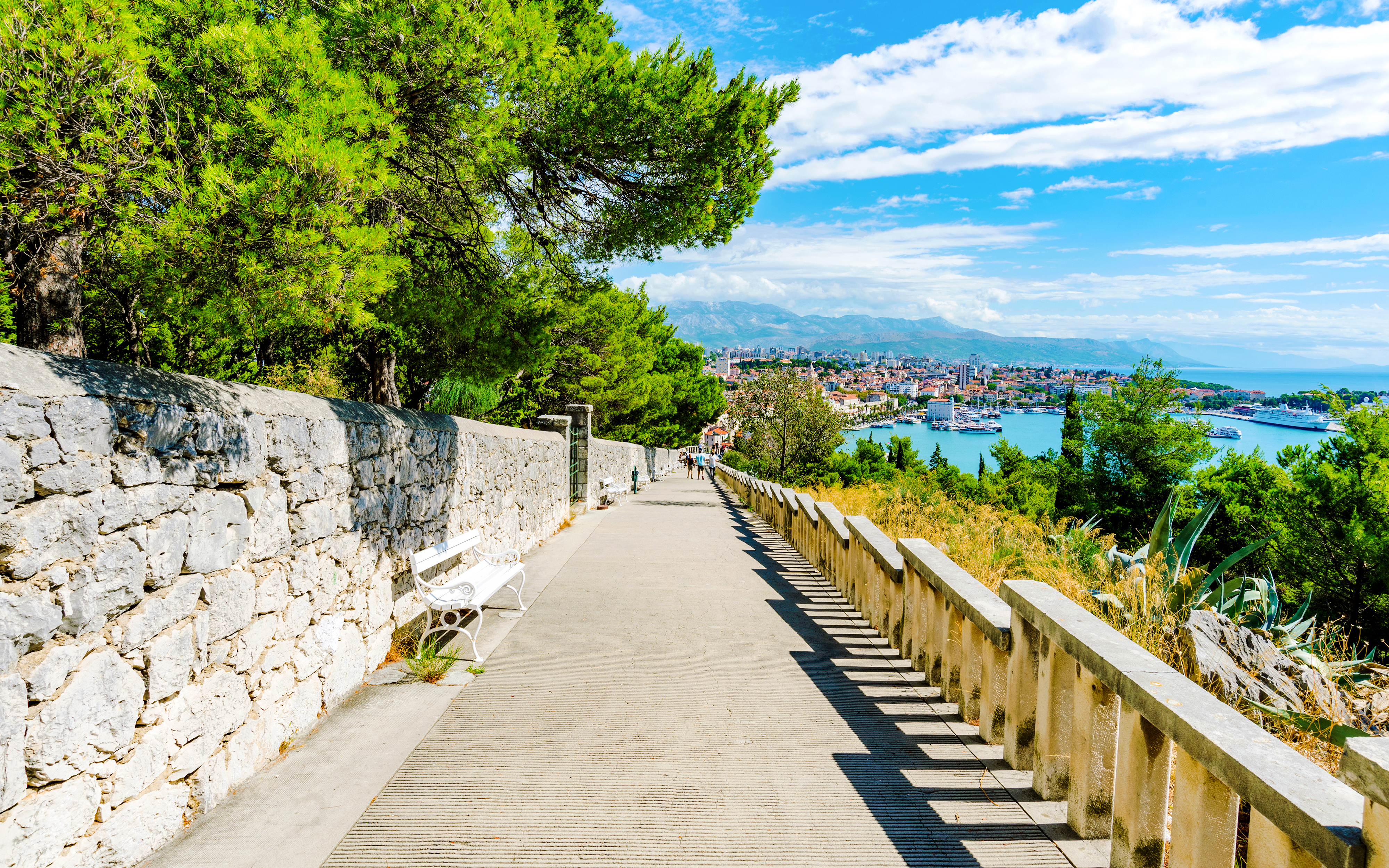 Pathway on Marjan Hill overlooking Split, Croatia with city and sea views.