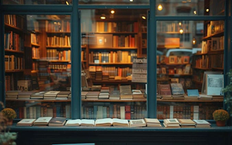 Books displayed in a Bucharest bookstore window, part of the self-guided city exploration game.