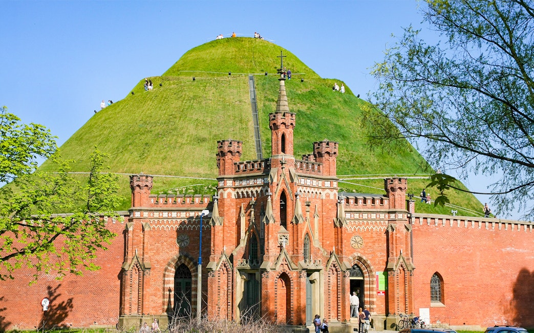 Kościuszko Mound entrance with red brick fortification in Krakow, Poland.