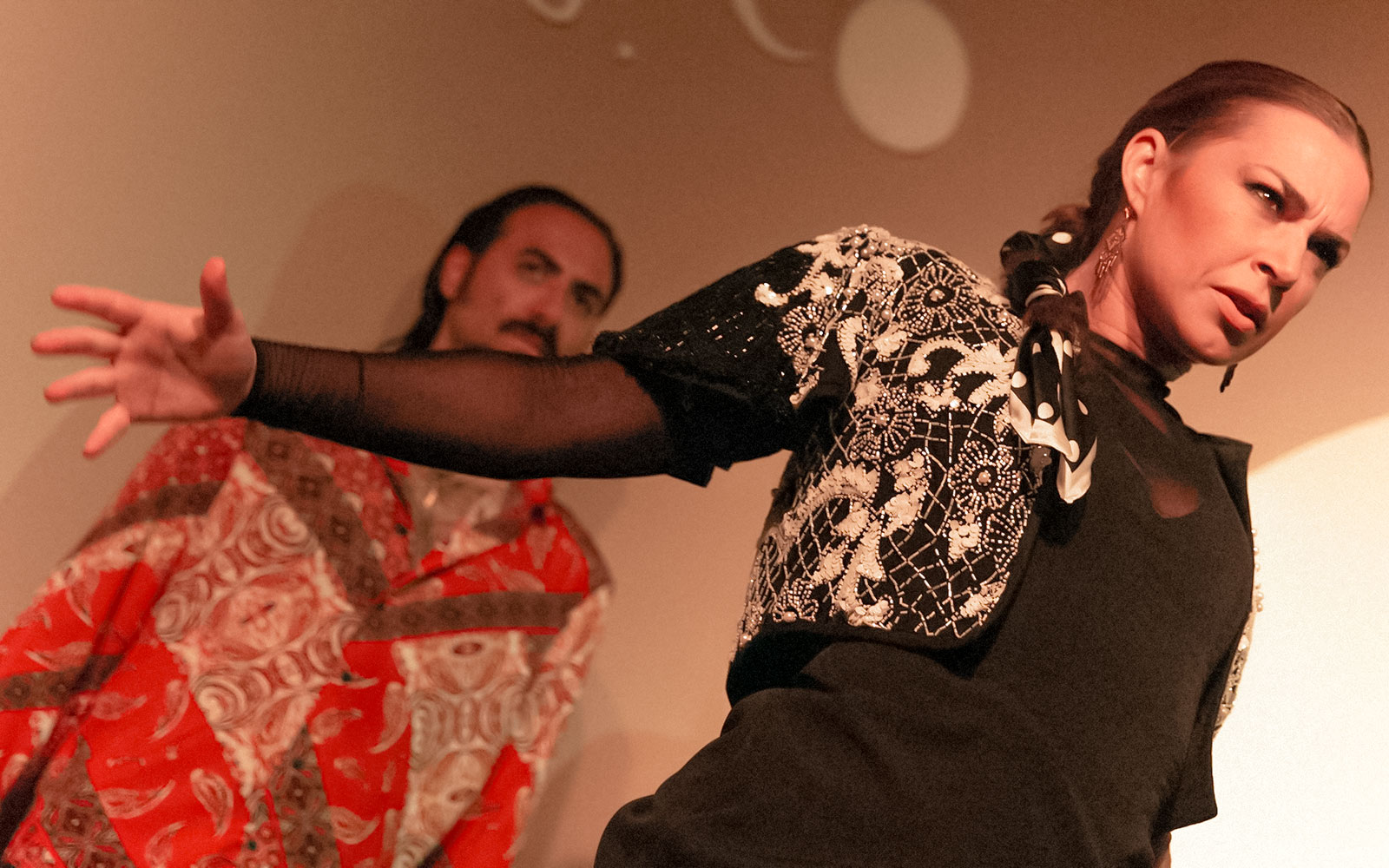 Flamenco dancers performing at Centro Cultural Flamenco De Madrid.