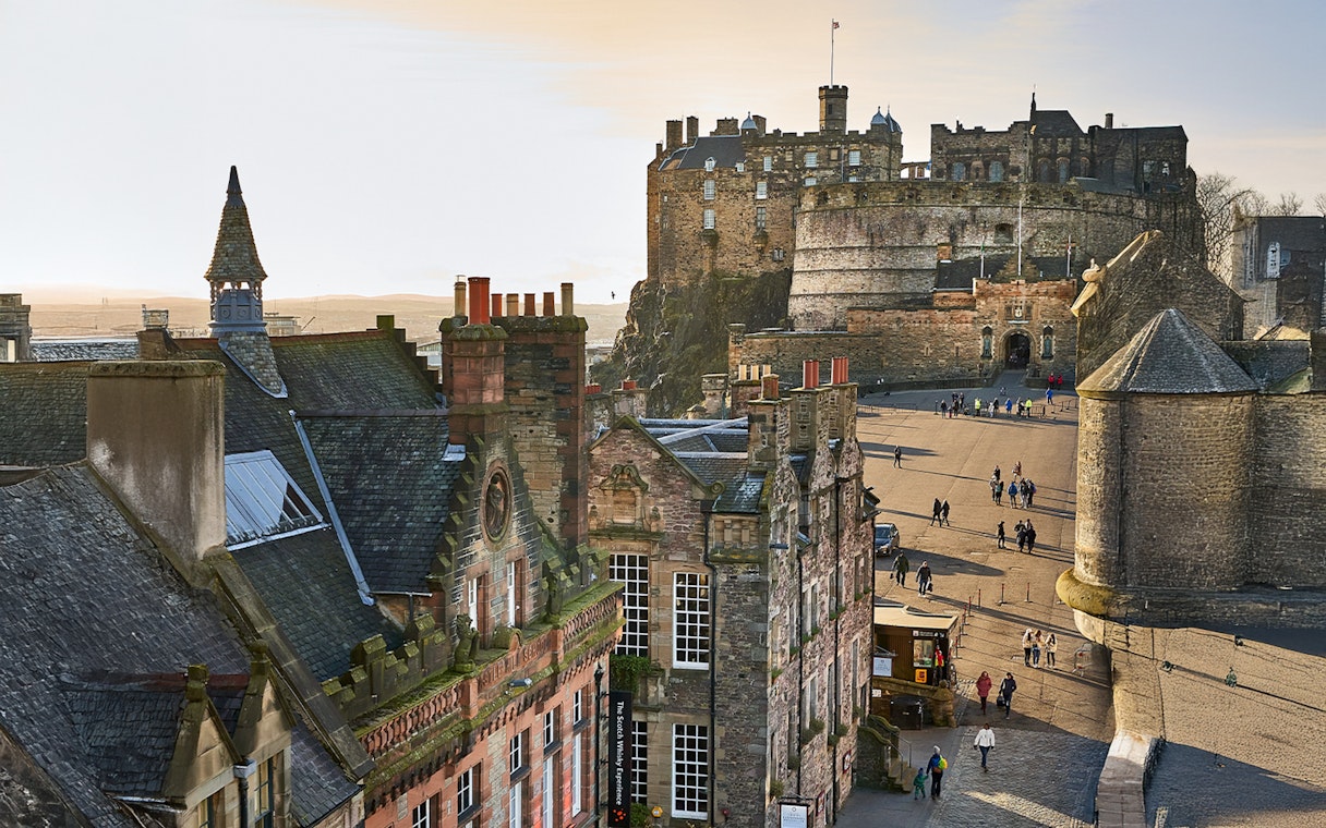 Edinburgh Castle view near The Scotch Whisky Experience, Scotland.