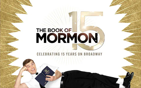 The Book of Mormon 15th anniversary Broadway celebration poster.