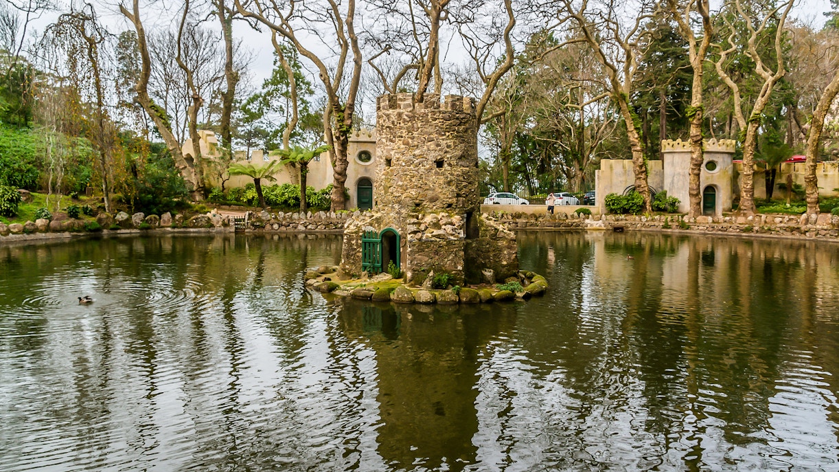 Sintra Park with view of National Palace, Portugal.