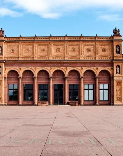 Exterior of Hamburger Kunsthalle with ornate facade and arched windows in Hamburg, Germany.