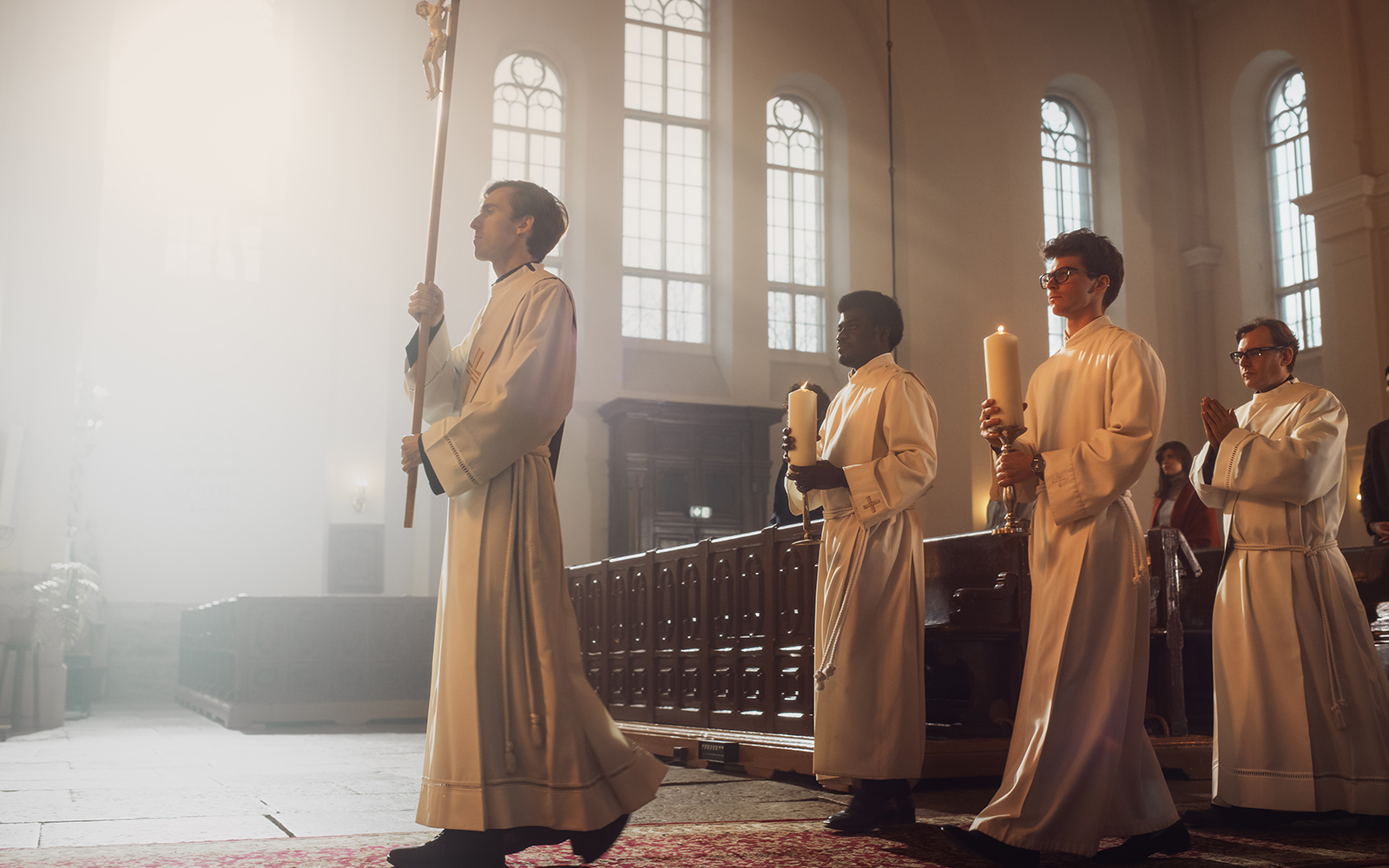 Notre Dame Cathedral interior during mass, Paris, France.