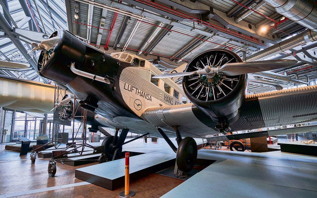 Historic Lufthansa aircraft display at Deutsches Museum, Munich.