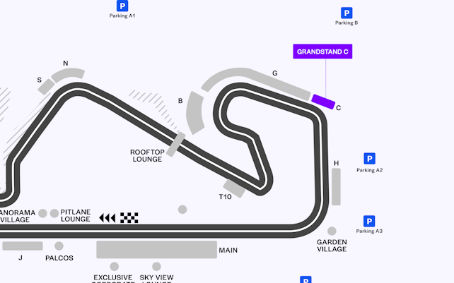 Mapa del circuito de F1 Barcelona 2025 para la tribuna C de MB