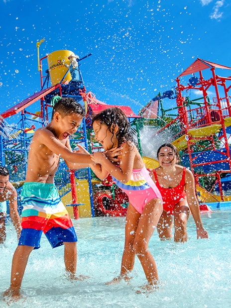 Children playing in water at Joker Soaker, Legoland Florida Water Park.