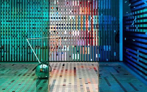 Centre Pompidou modern art installation with colorful geometric patterns, Paris.