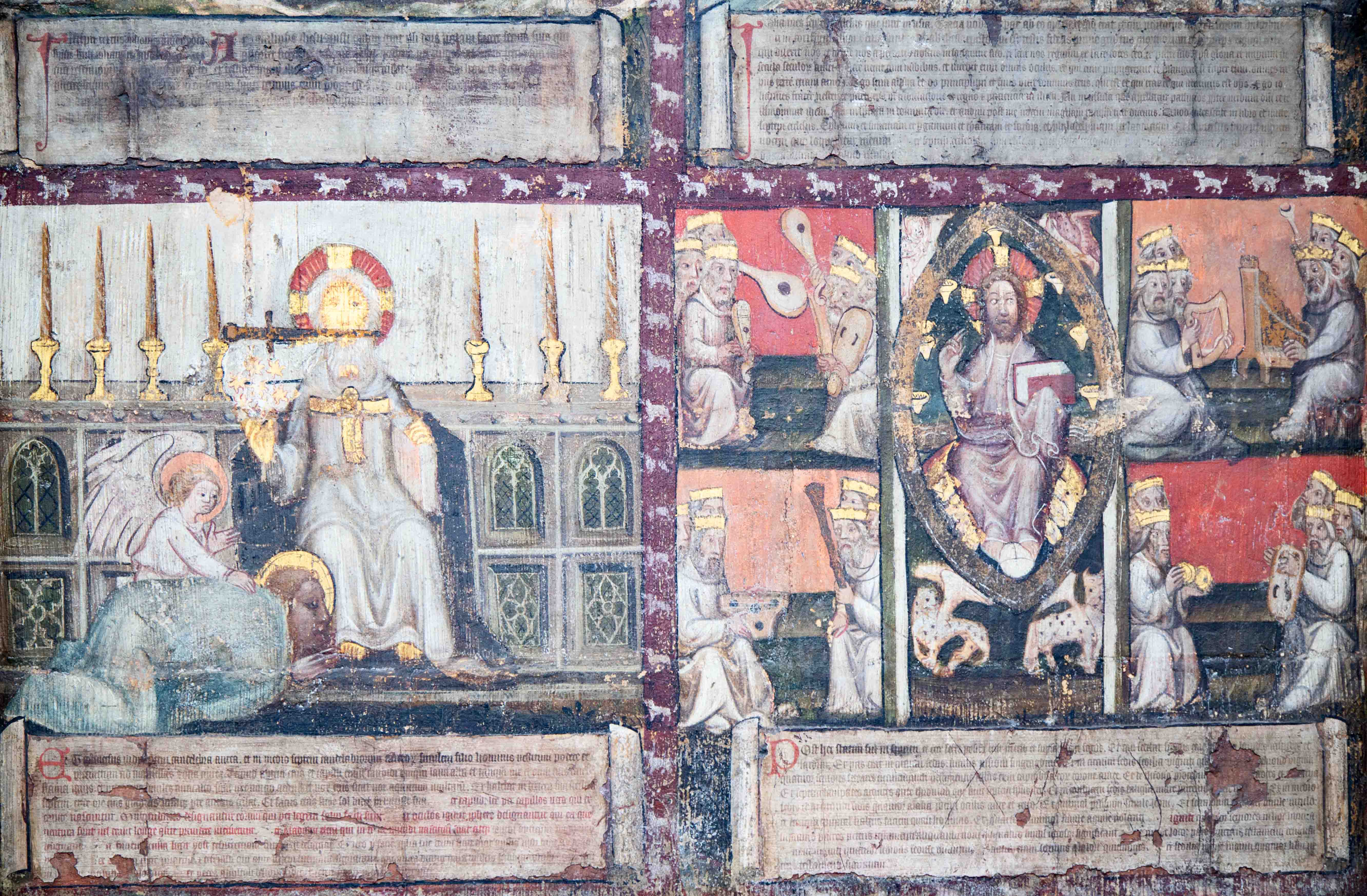 Medieval mural depicting a coronation scene at Westminster Abbey.