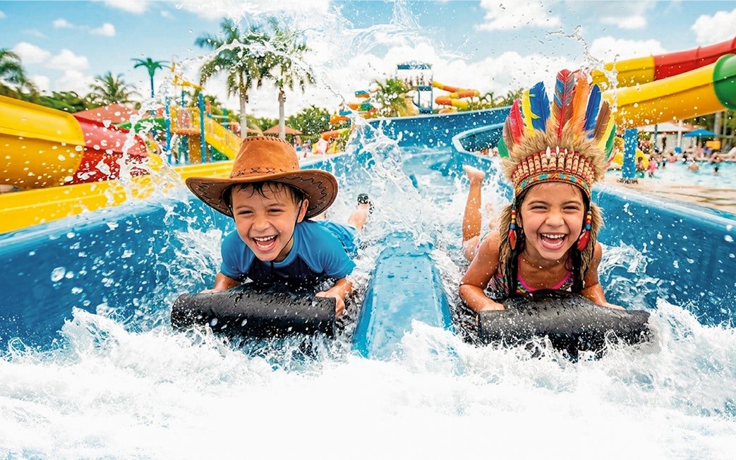 Kids enjoying a water slide at Western Water Park.