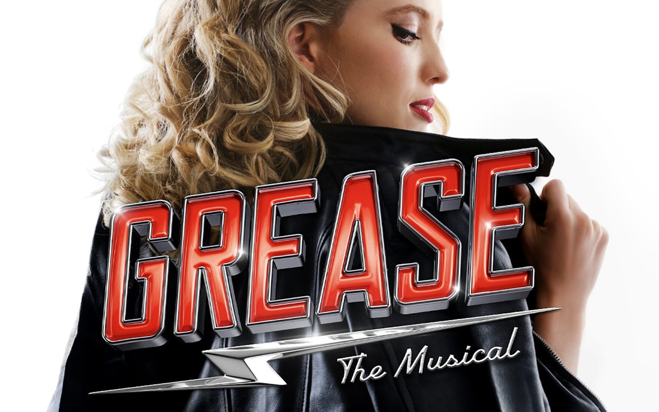 Grease musical logo with person in leather jacket