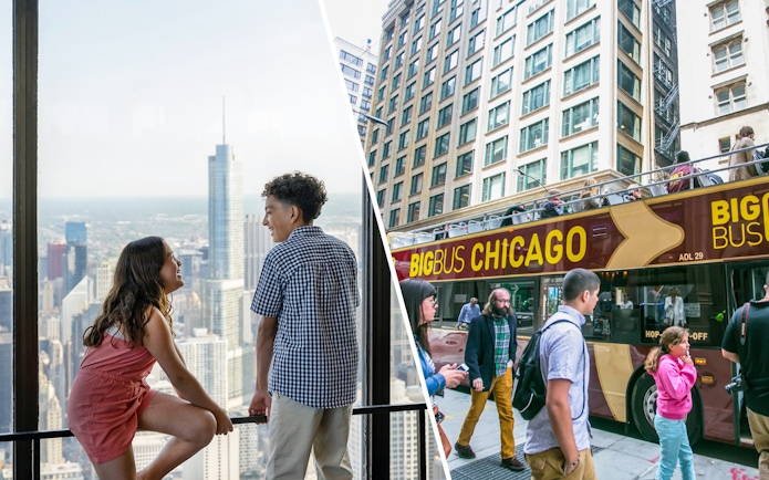 Big Bus Chicago tour and Chicago 360 observation deck view.
