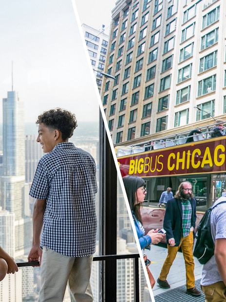Big Bus Chicago tour and Chicago 360 observation deck view.