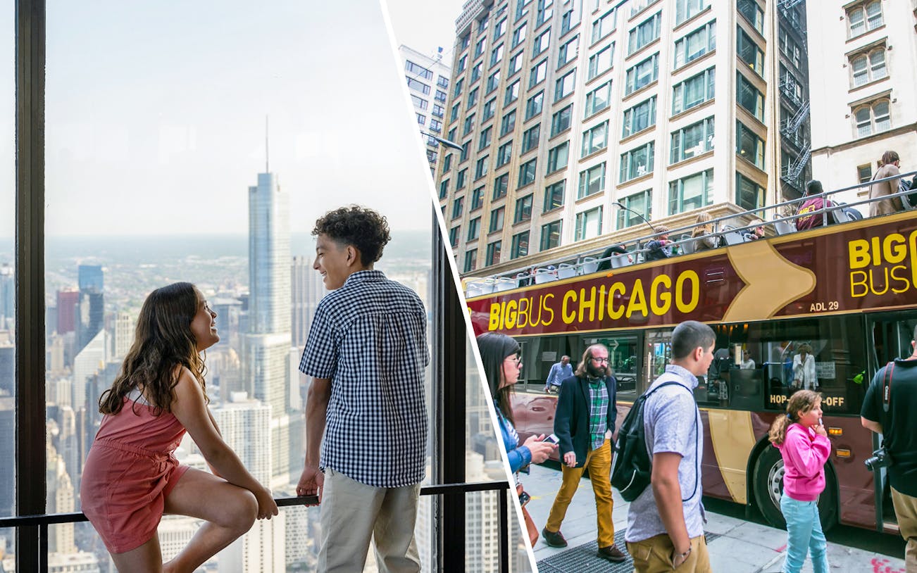 Big Bus Chicago tour and Chicago 360 observation deck view.