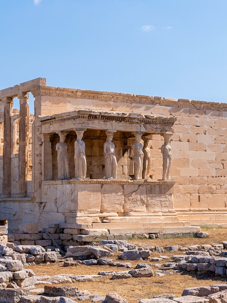 Erechtheion temple on Acropolis with Caryatids, Athens, Greece, entrance tickets experience.