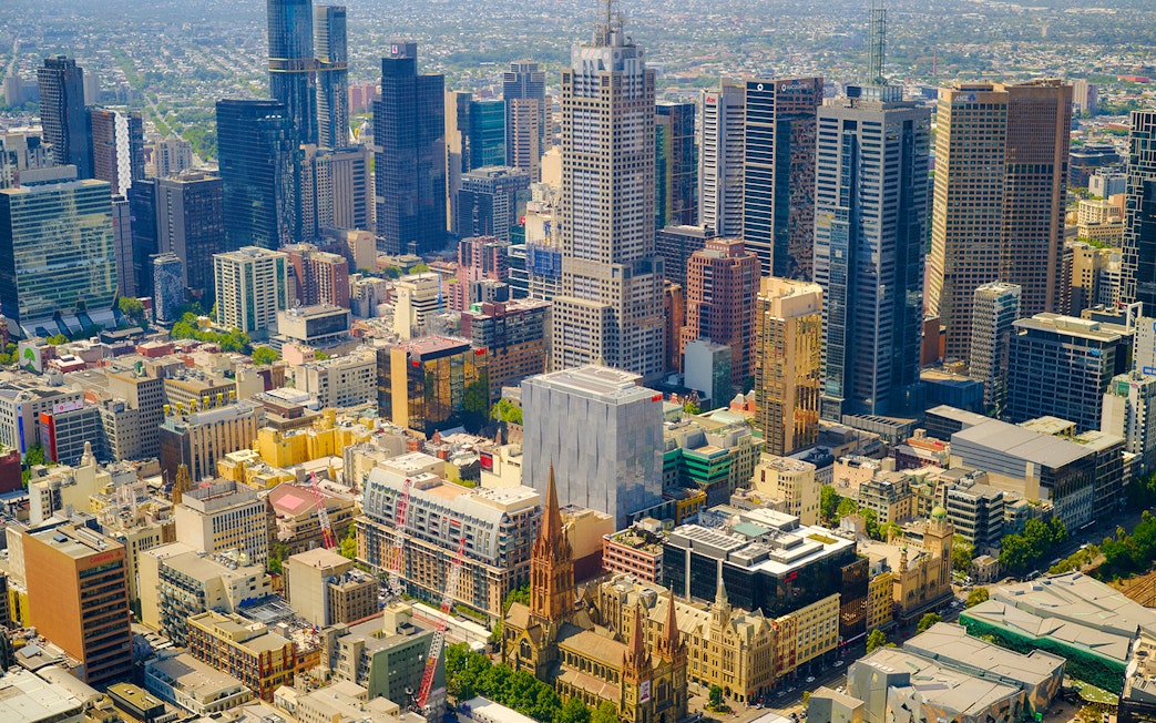 Daytime view of Melbourne cityscape from Melbourne Skydeck dining experience.
