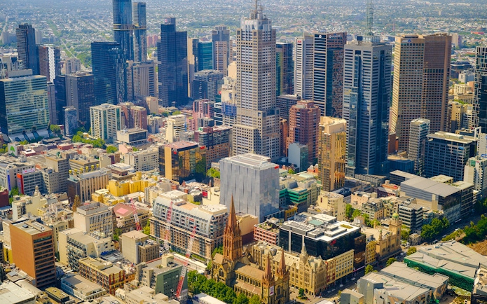 Daytime view of Melbourne cityscape from Melbourne Skydeck dining experience.