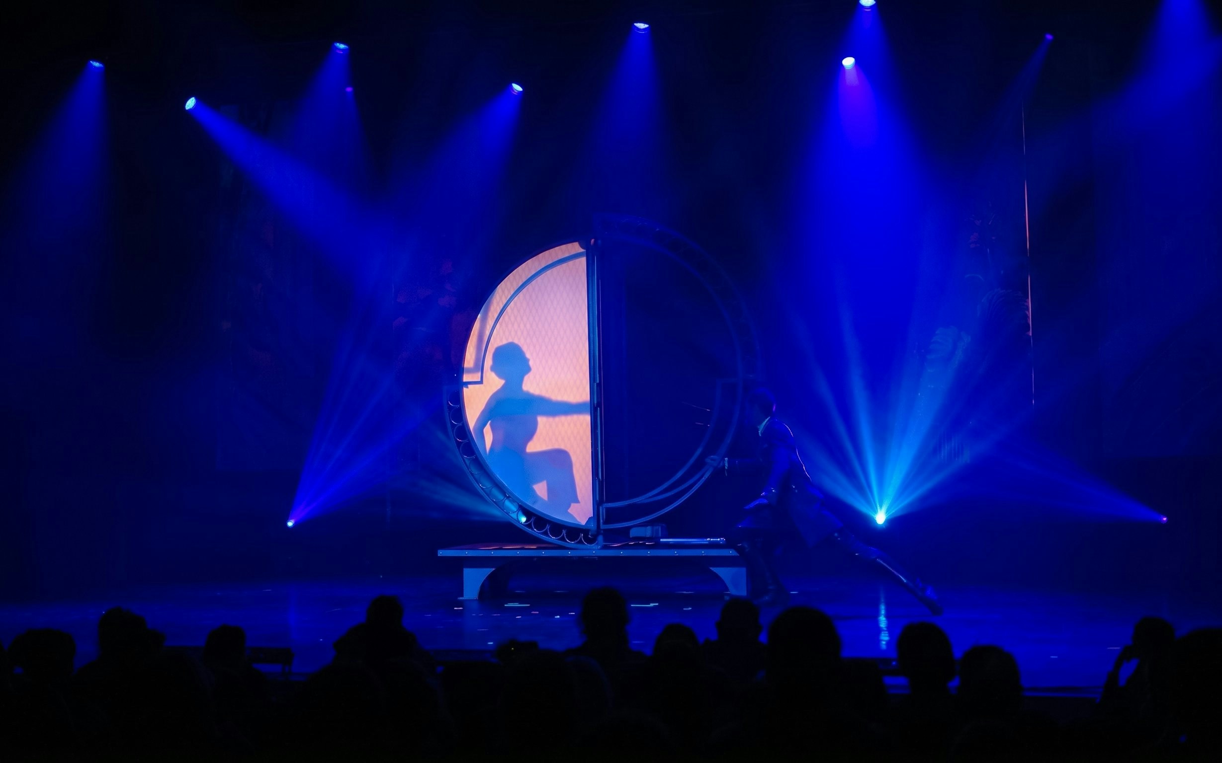 Magic show with performer and shadow illusion at Jardin d'acclimatation event.
