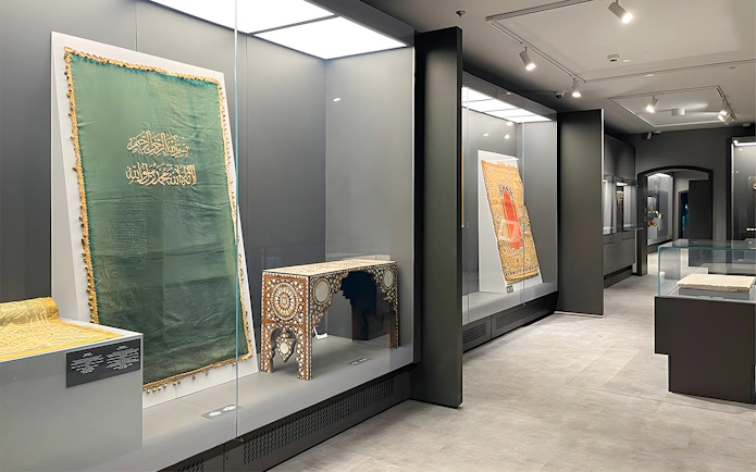 Hagia Sophia Museum interior with historical artifacts on display.